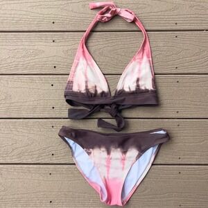 Vintage Y2K Xhilaration Pink & Brown Bikini Swimsuit Set Size Small Preppy